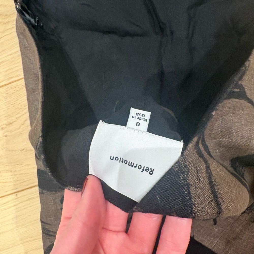 Reformation Avielle Black Floral Linen Halter Top & Mini Skirt Set - Picture 4 of 5